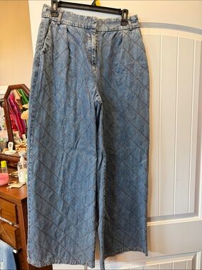 entro Light Blue Quilted Wide Leg Jeans